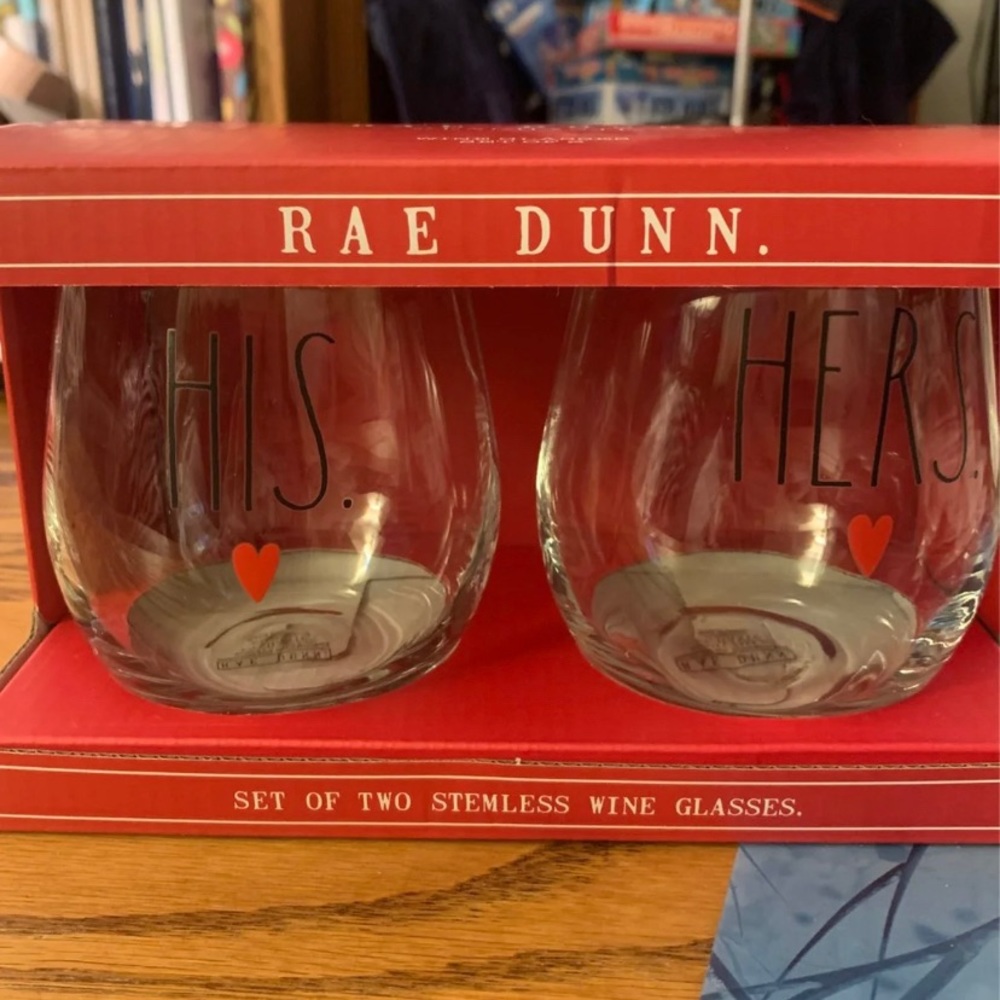 Rae Dunn HIS and HERS wine glass set